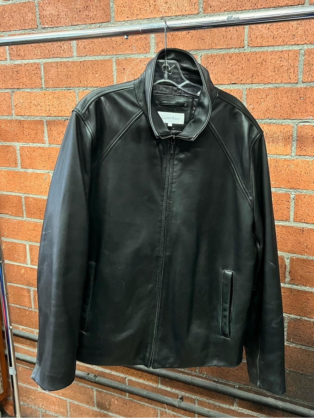 Calvin Klein Men's Black Leather Bomber Jacket